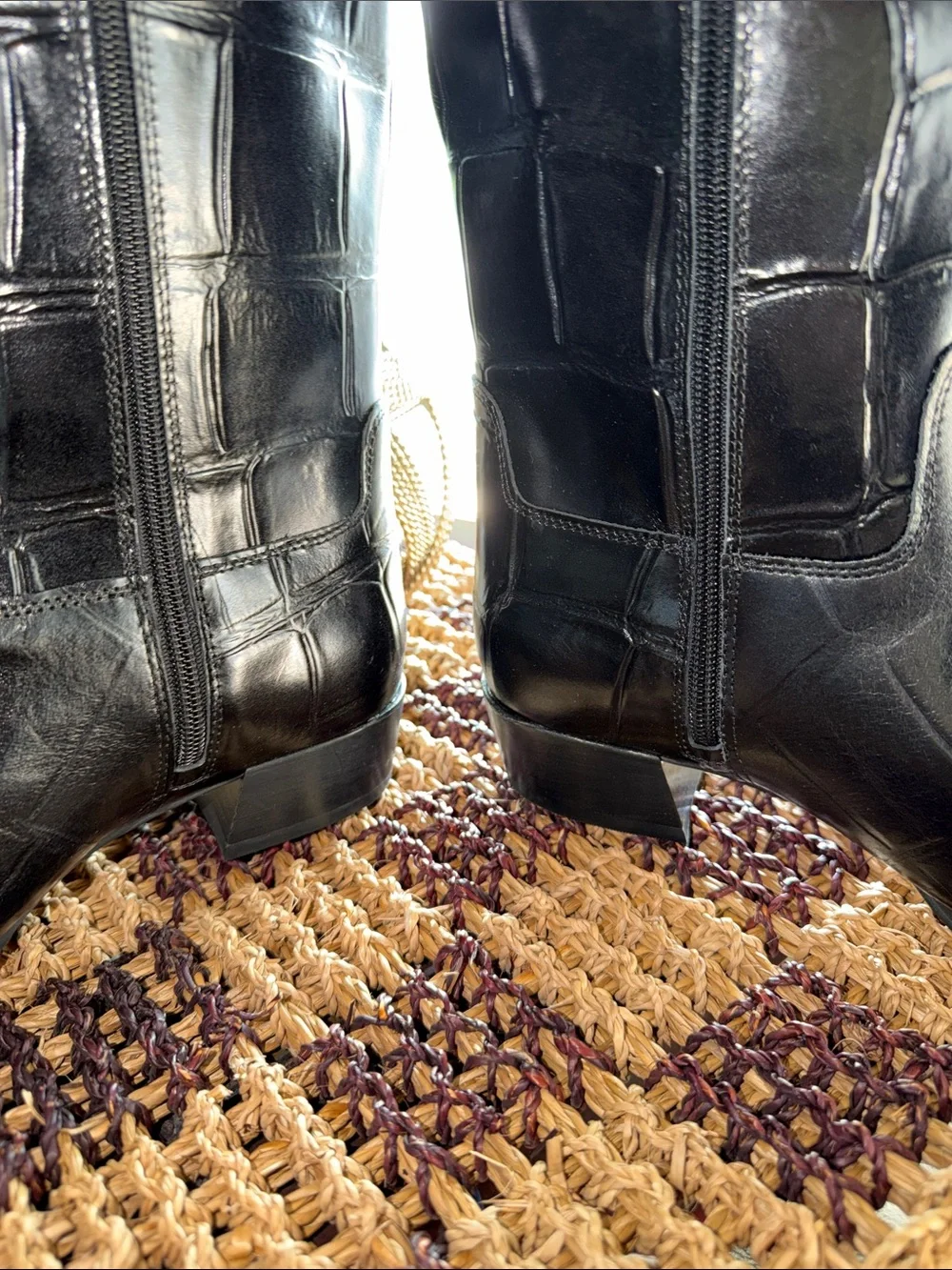 Vince Camuto Pavla Black Croc Embossed Leather Knee High Boots Size 6